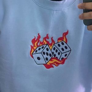 Dice with flames embroidered crewneck